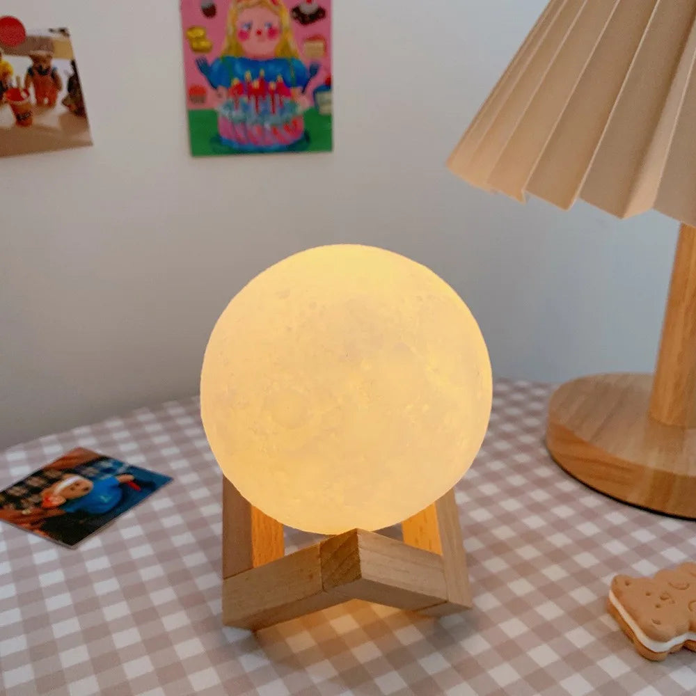 8 cm DIY Planet Lamp Moon Galaxy Night Light Art Painting Graffiti Birthday Gift Bedroom Living Room Decoration (With Stand)